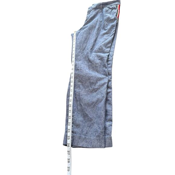 Old Navy Blue Denim Linen Blend Mid-Rise Side-Stripe Ankle Dress Pants Size 12 - Picture 15 of 16
